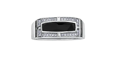 10K White Gold Onyx 0.25cttw and Black Diamond Ring - /