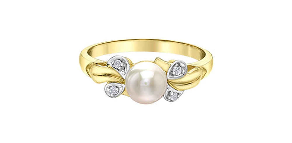 10K Yellow Gold Pearl and 0.04cttw Diamond Ring - 4.5