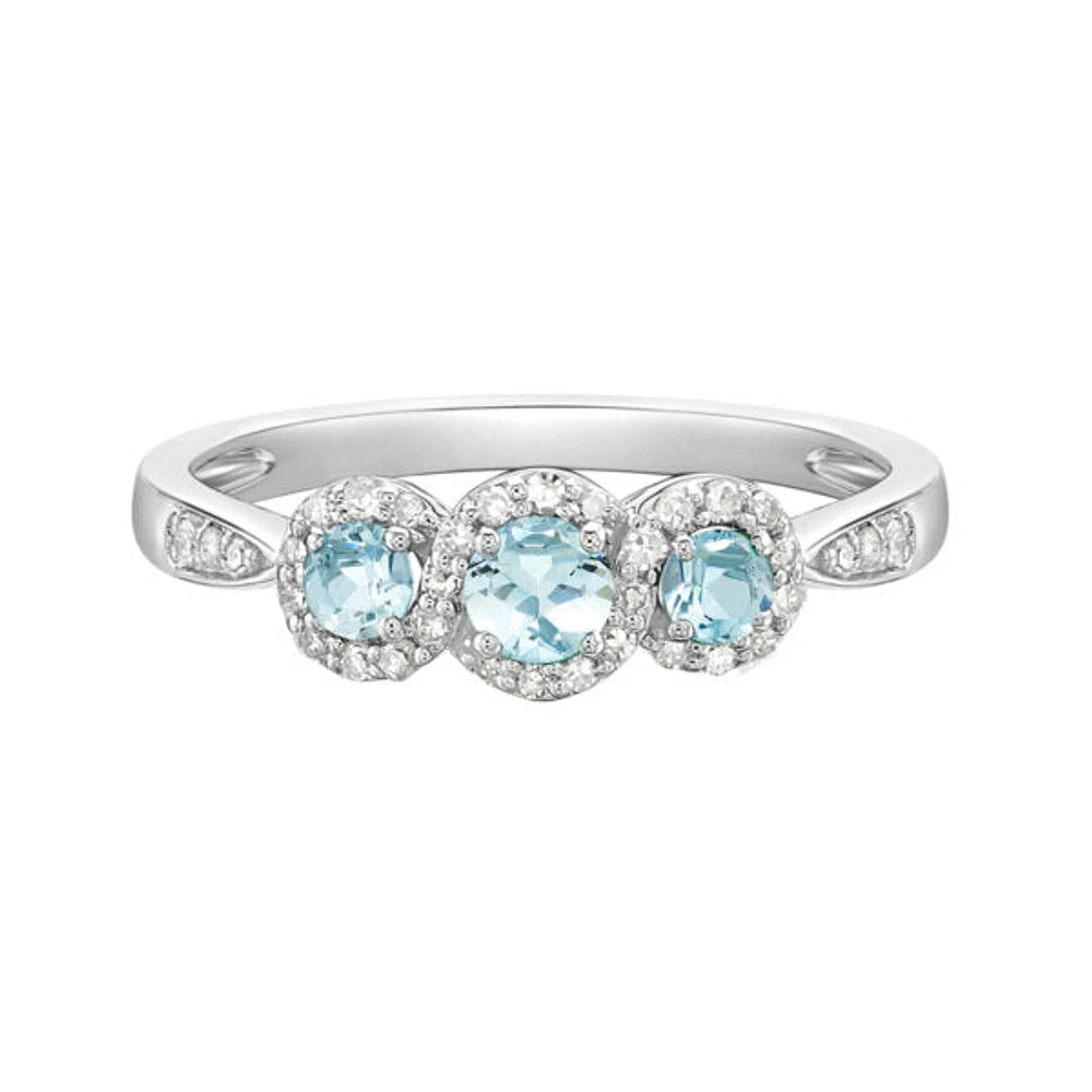10K White Gold 0.30cttw Aquamarine and 0.18cttw Diamond Ring, size 7