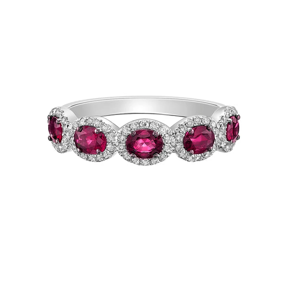 14K White Gold Ruby ring with diamond halo