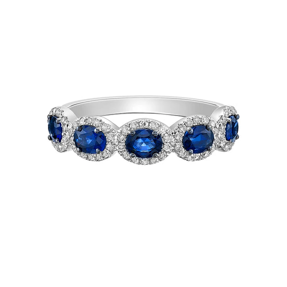 14K Gold Sapphire ring with diamond halo