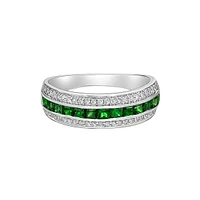 14K White Gold Channel-set Emerald ring with Diamonds