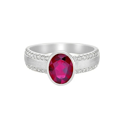 14K White Gold Brushed Ruby & Diamond ring