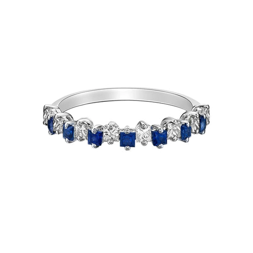 10K White Gold Prong-set Princess Sapphire & Diamond band