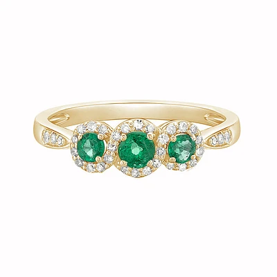 14K Yellow Gold Prong-set Emerald ring with Diamonds