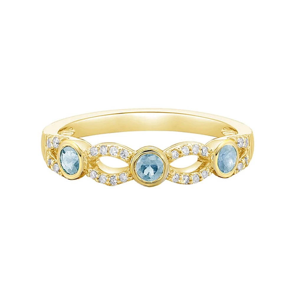 10K Gold Aquamarine & diamond band