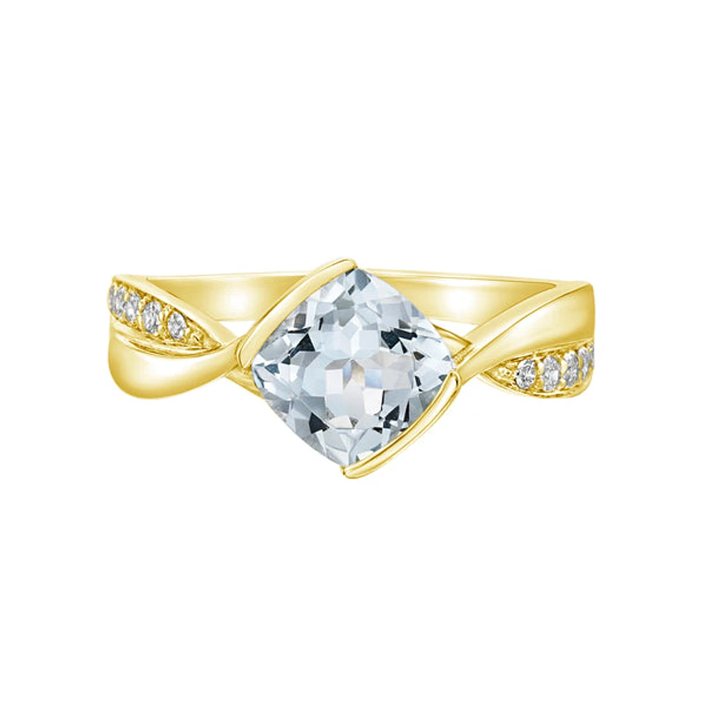 10K Yellow Gold Aquamarine & Diamond ring