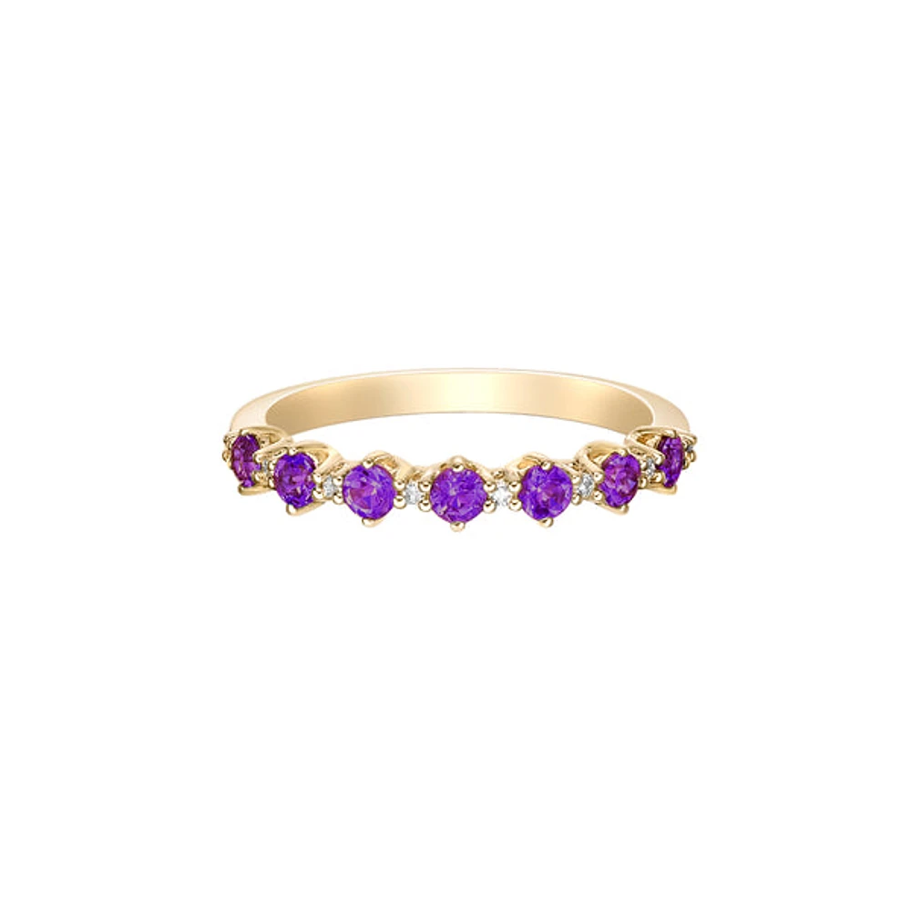 10K Yellow Gold Amethyst & diamond band - 4.5