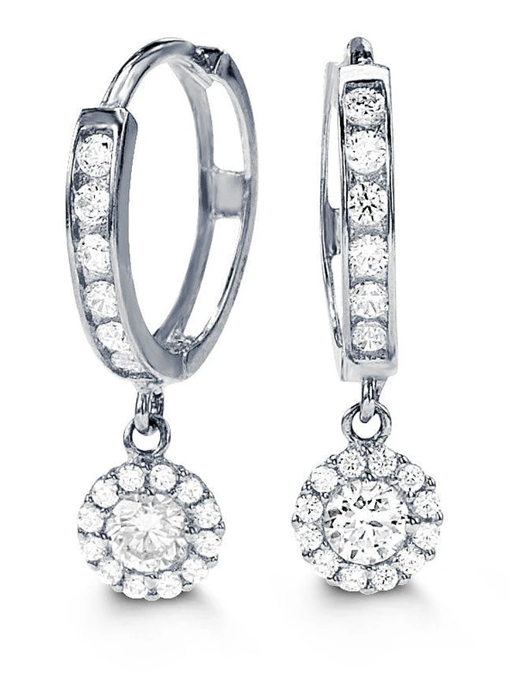 Tracking - 10K White Gold Huggie Dangling Earrings with Cubic Zirconia - 10mm