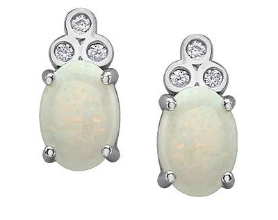 10K White Gold Opal and Diamond Earrings