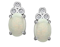 10K White Gold Opal and Diamond Earrings