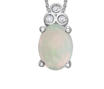 10K White Gold Opal and Diamond Pendant