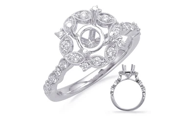 14K Round Brilliant Cut Halo Diamond Ring