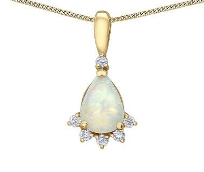 10K Yellow Gold Opal and Diamond Pendant