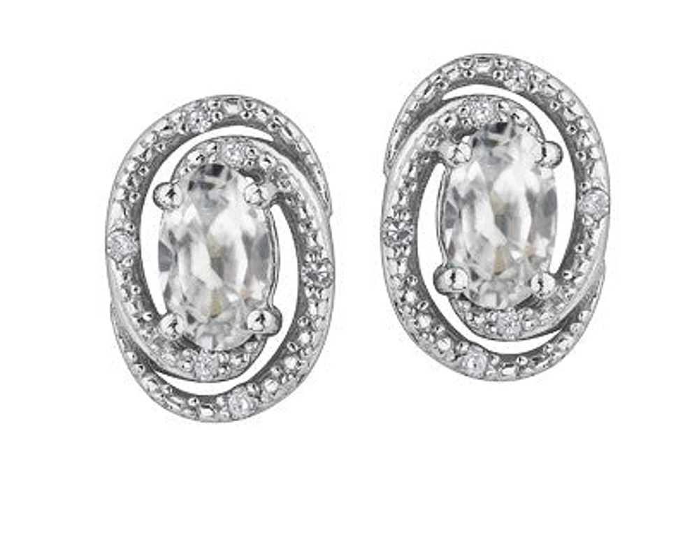 925 Sterling Silver Topaz & Diamond Halo Stud Earrings