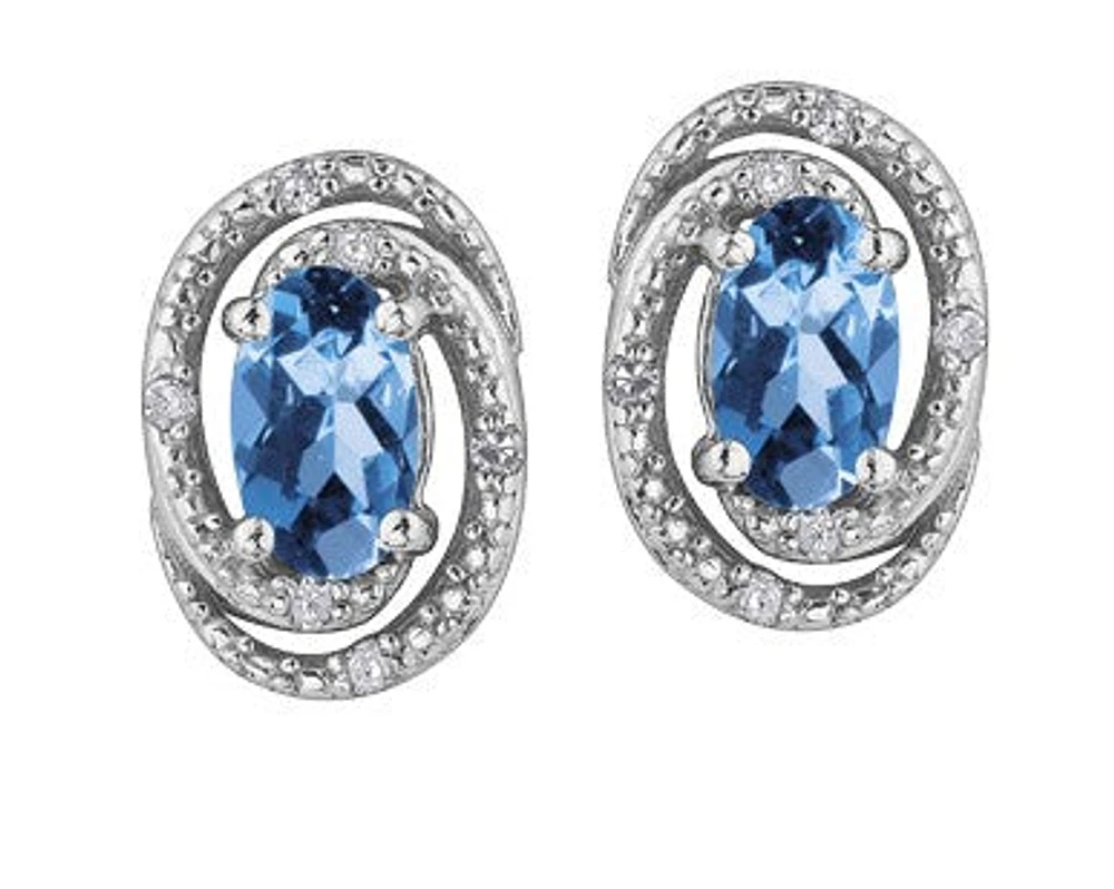 925 Sterling Silver Blue Topaz & Diamond Halo Stud Earrings