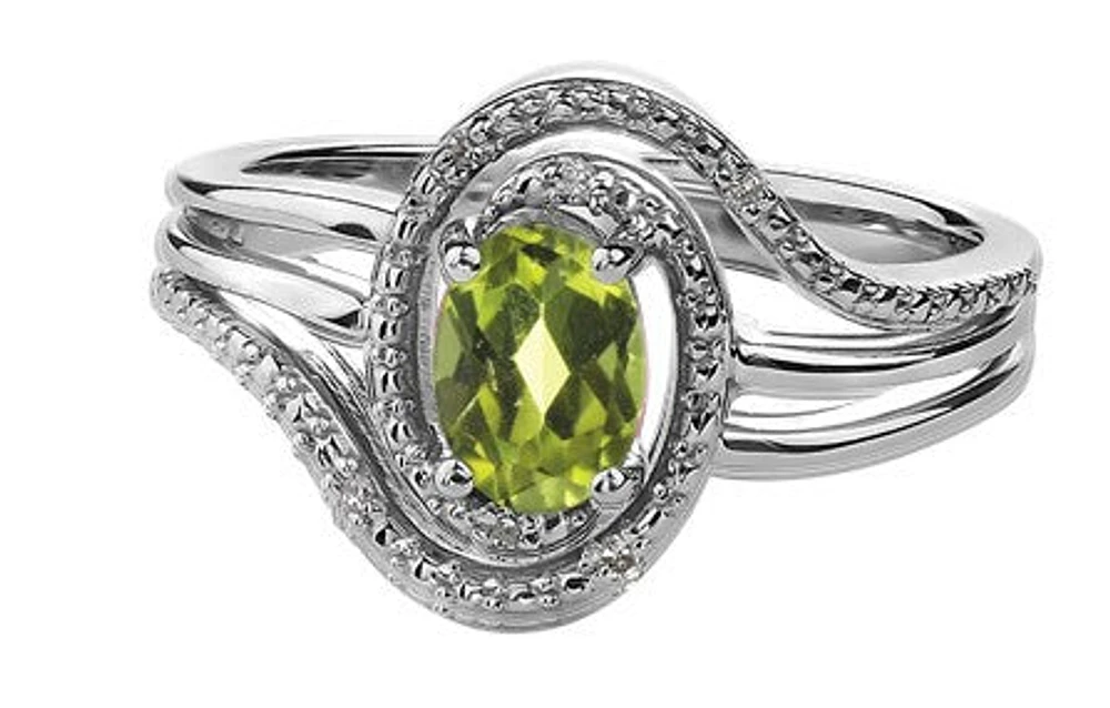 925 Sterling Silver Peridot & Diamond Ring - 4.5