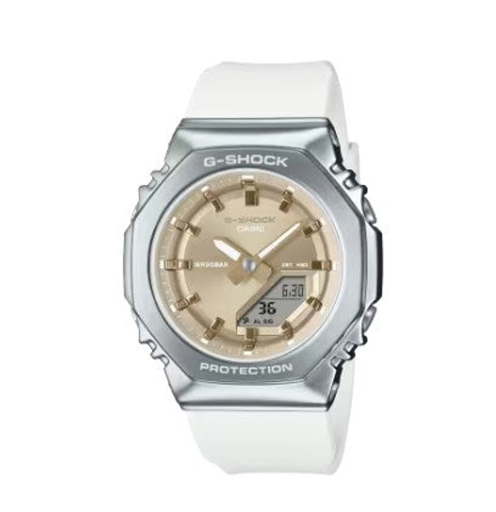 Casio G-Shock Analog Digital Watch, White & Gold, GMS2110-7A9