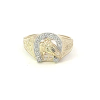 10K Yellow Gold 0.10cttw Diamond Horseshoe Gents Ring, 10 - 5 /