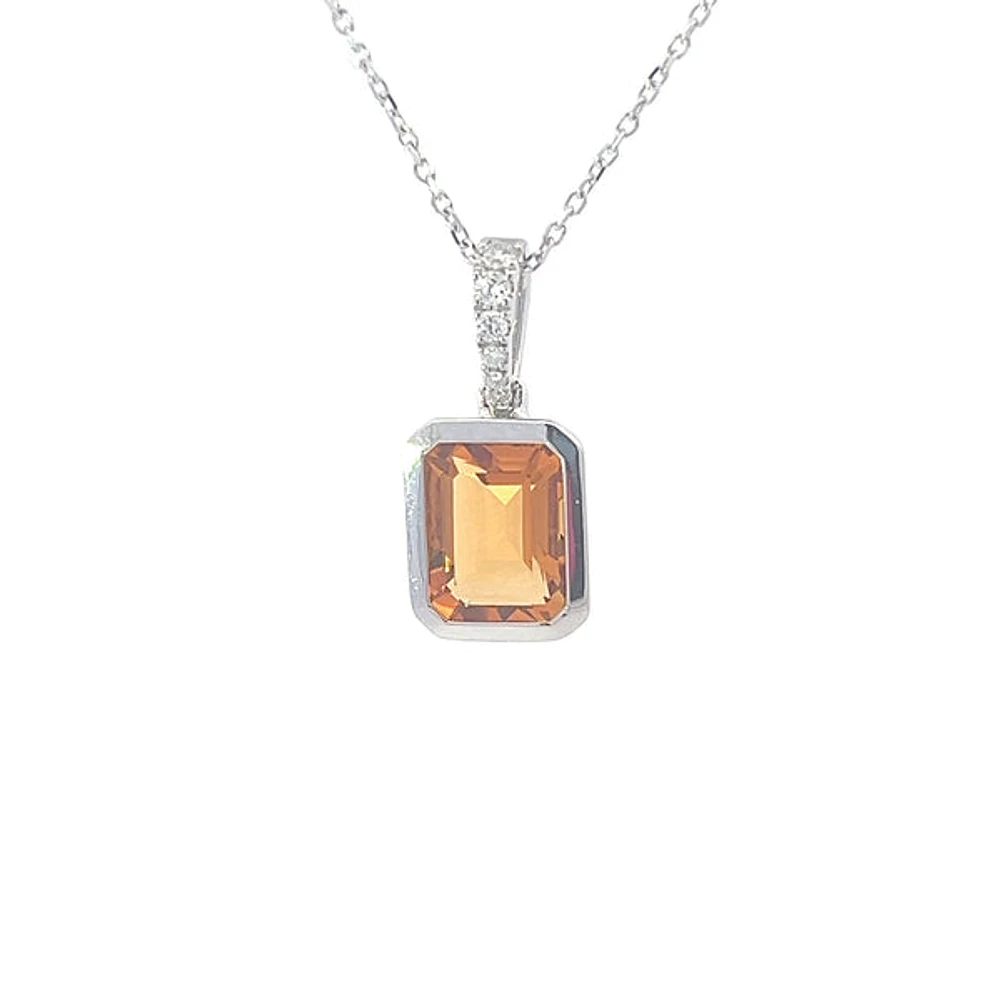 14K White Gold 1.30cttw Citrine and 0.05cttw Diamond Pendant, 18"