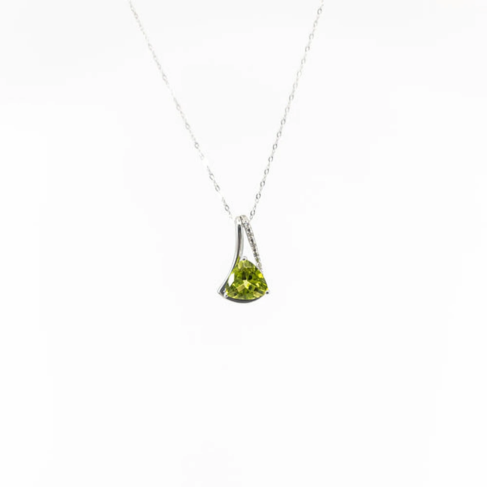 10K White Gold Peridot & Diamond Pendant