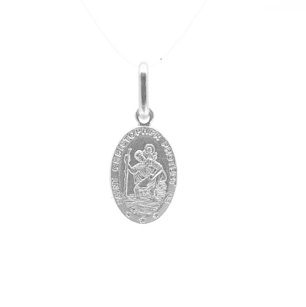 925 Sterling Silver Oval Shaped Detailed St. Christopher's Pendant - 18.4mm x 10.7mm