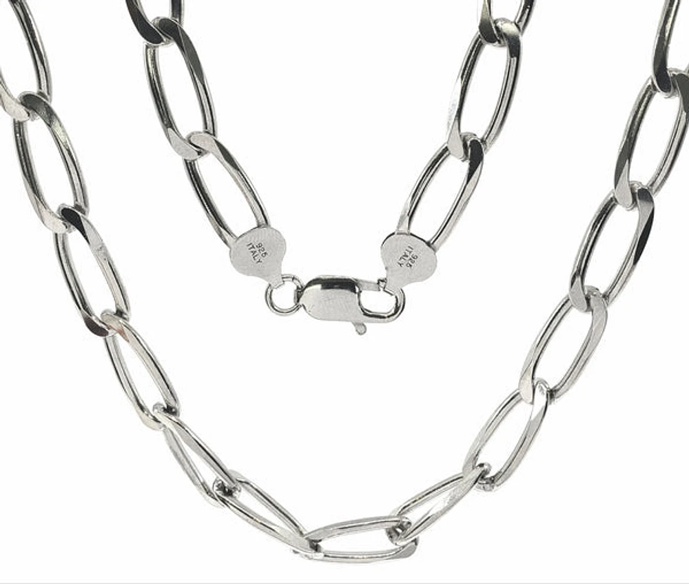 925 Sterling Silver 8.30mm Platinum Plated Six Sided Diamond Cut Paper Clip Chain - 24 Inches