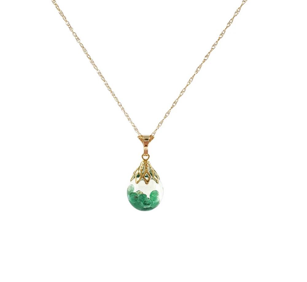 14K Yellow Gold Genuine Floating Emerald Pendant, 18”