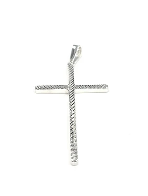 925 Sterling Silver High Polish Diamond Cut Cross Pendant - 49mm x 24mm