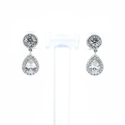 925 Sterling Silver Cubic Zirconia Drop Stud Earrings - 20mm x 8.5mm