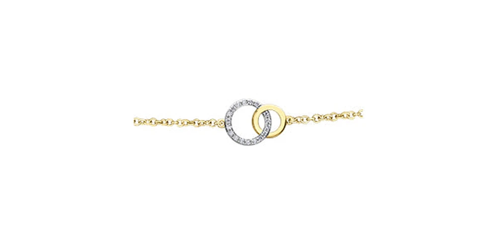 10K Yellow Gold 0.09cttw Diamond Double Circle / Eternity Tennis Bracelet, 7"