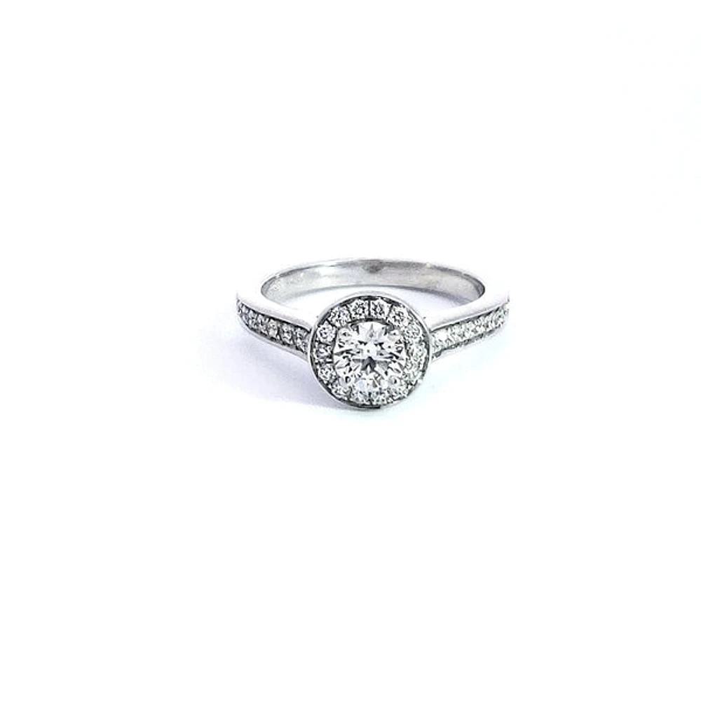 14K White Gold 0.67cttw Diamond Halo Engagement Ring, 6.5