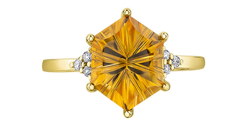10K Yellow Gold 3.00cttw Genuine Citrine & 0.07cttw Diamond Ring - 4.5