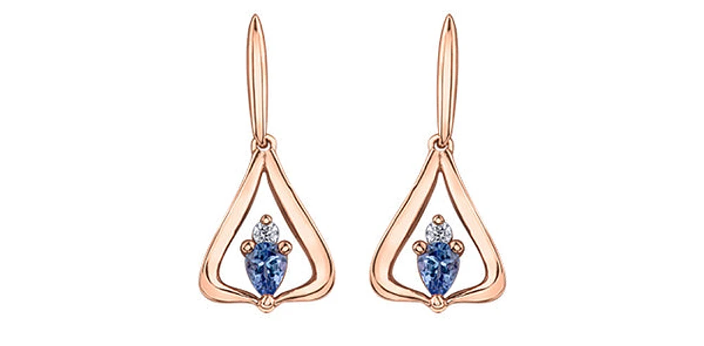 14K Rose Gold 0.32cttw Pear Cut Tanzanite & 0.048cttw Diamond Stud Dangle Drop Earrings