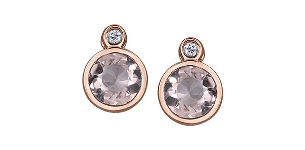 10K White and Rose Gold 0.96cttw Genuine Morganite & 0.02cttw Diamond Stud Earrings