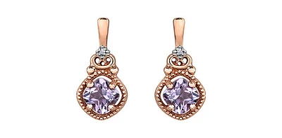 10K Rose Gold Amethyst and Diamond Dangle Earrings