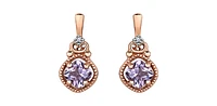 10K Rose Gold Amethyst and Diamond Dangle Earrings