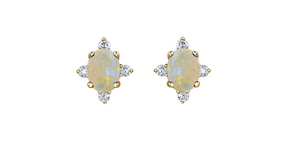 10K Yellow Gold Opal and Diamond Earrings