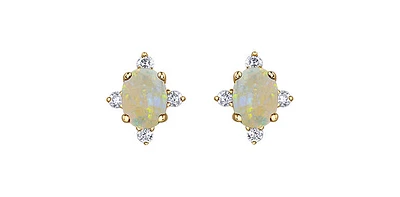 10K Yellow Gold Opal and Diamond Earrings