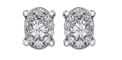 10K White Gold 0.22cttw Diamond Oval Cluster Shaped Stud Earrings