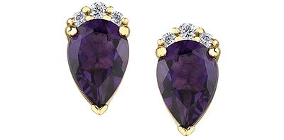 10K Yellow Gold Amethyst and Diamond Earrings