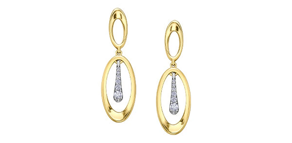 10K Yellow and White 0.15cttw Diamond Dangle Earrings