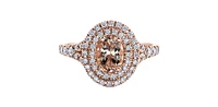 14K Rose Gold 0.75cttw Oval Cut Genuine Morganite & 0.45cttw Diamond Double Halo Ring, size 6.5