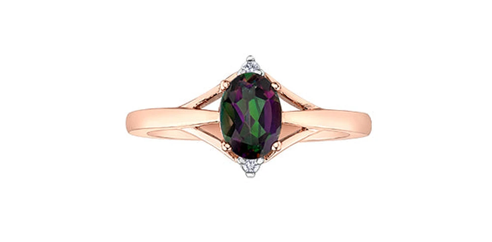 10K Rose Gold 1.00cttw Mystic Topaz & 0.02cttw Diamond Ring - 4.5
