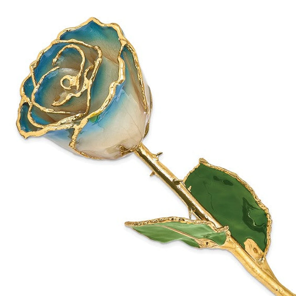 White & Navy Blue Pearl Lacquer Dipped Gold Trimmed Real Rose