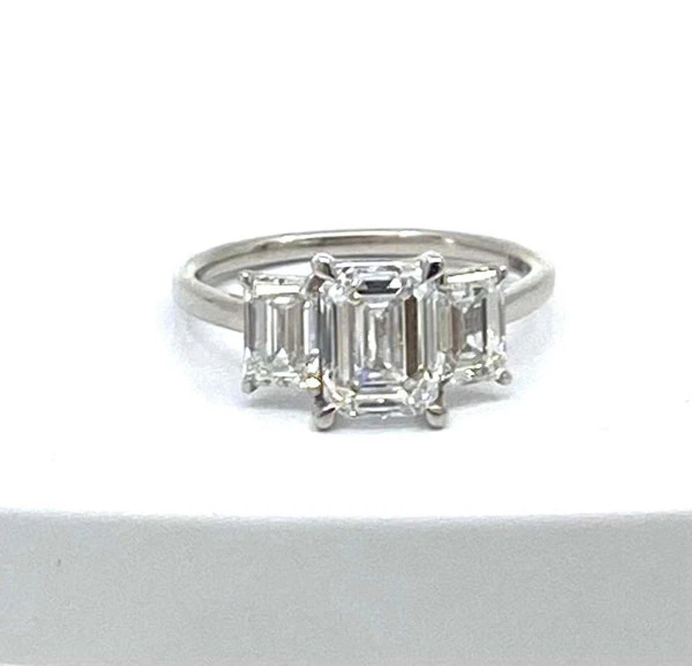 14K White gold 3.40Cttw Lab Grown Emerald Cut Diamond Engagement / Anniversary Ring