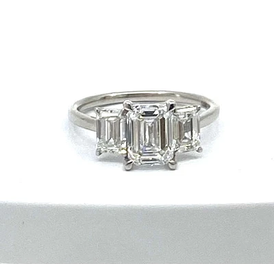 14K White gold 3.40Cttw Lab Grown Emerald Cut Diamond Engagement / Anniversary Ring