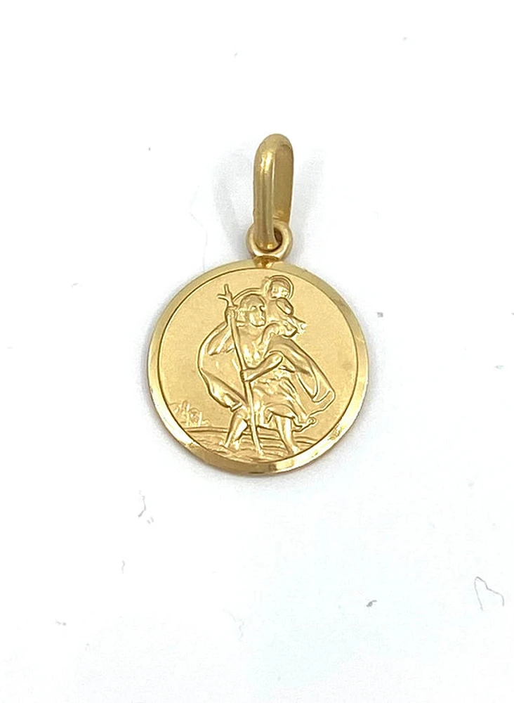 10K Yellow Gold Round St. Christopher's 3D Charm - 12.25mm