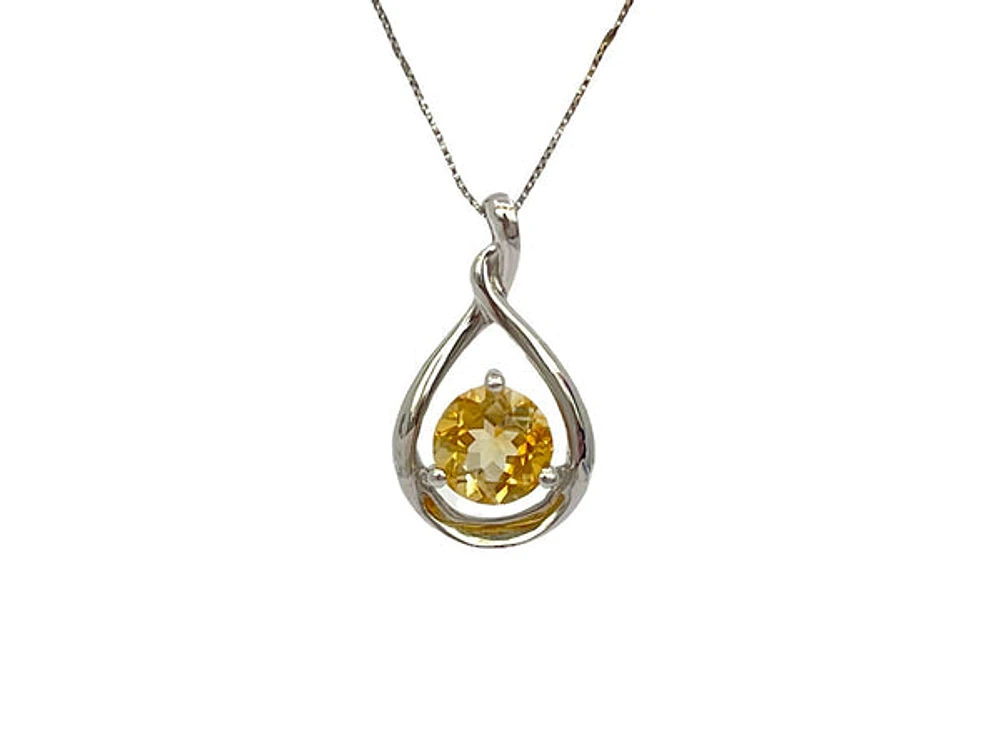 10K and 14K White Gold Citrine Pendant, 18"
