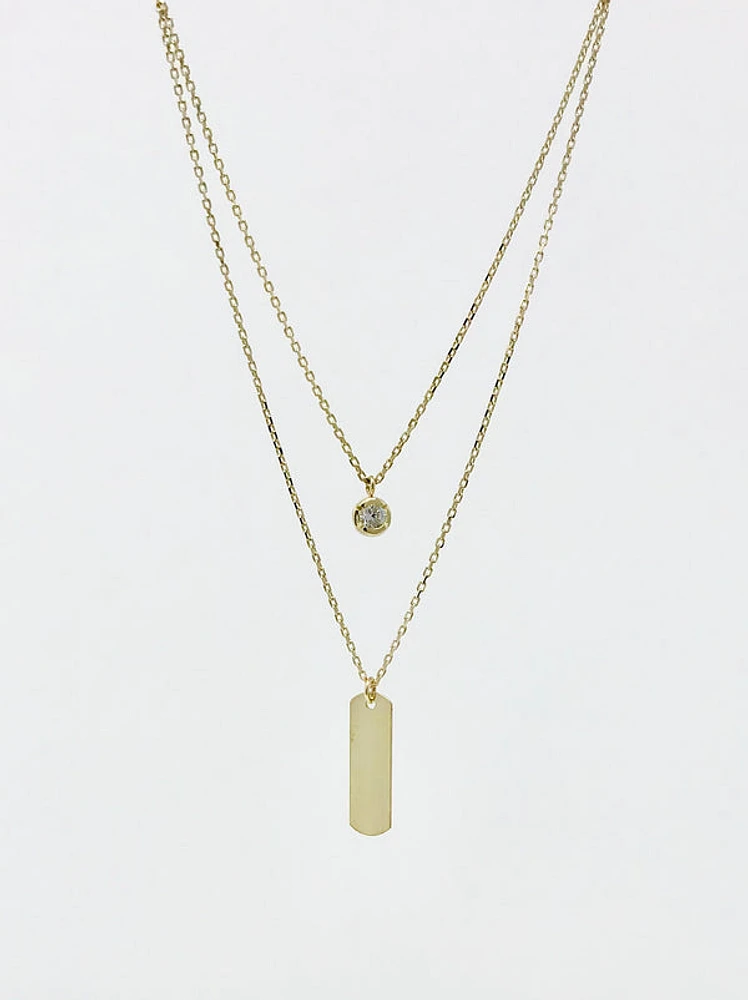 Two Layer Necklace with Cubic Zirconia